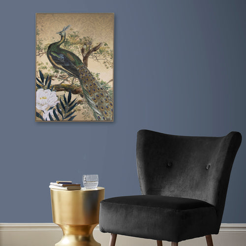 Art for the Home Canvas met handgeschilderde details - Peacock in paradise - 70x50cm
