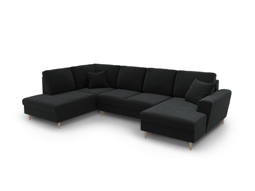 Cosmopolitan Design Links panoramische slaapbank met opbergdoos Kyoto 7-zits, flueel zwart - 194x313x88cm