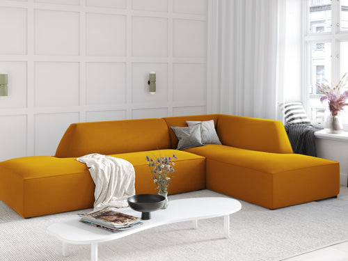 Micadoni rechter hoekbank Ruby 4-zits, flueel, geel - 180x273x69cm