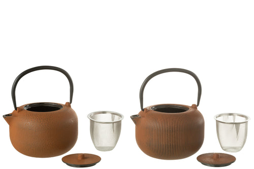 J-Line theepot - metaal - bruin - 2 stuks