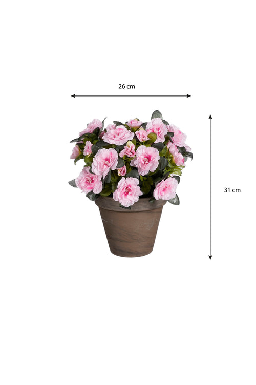 Mica Decorations Azalea Kunstplant in Bloempot Stan - H31 x Ø26 cm - Roze
