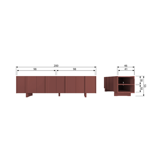 WOOOD tv-meubel Basu - Grenen - Bordeauxrood - 53x200x46