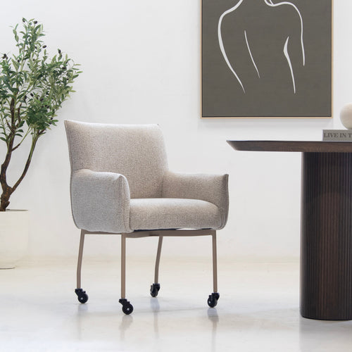 DÉJA Living Eetkamerstoel Arboga - Taupe/Beige - Incl. Wielen - Set van 2