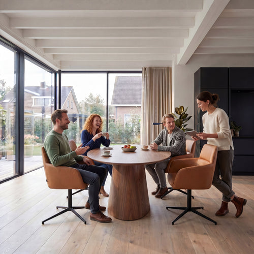 Furnhouse eetkamerstoelen armleuning Marco - Cognacbruin - Leer - Set van 4