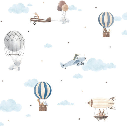 Sanders & Sanders behang luchtballonnen blauw en wit - 53 cm x 10 m - 640453