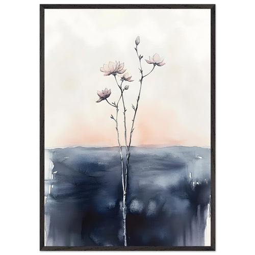 Artfulprints Poster met Lijst Boho – Misty blossom   - 70x100 cm - Zwart / Wit