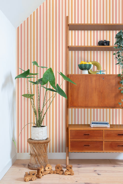 ESTAhome behang strepen oranje en roze - 50 x 900 cm - 131604 - vtwonen shop