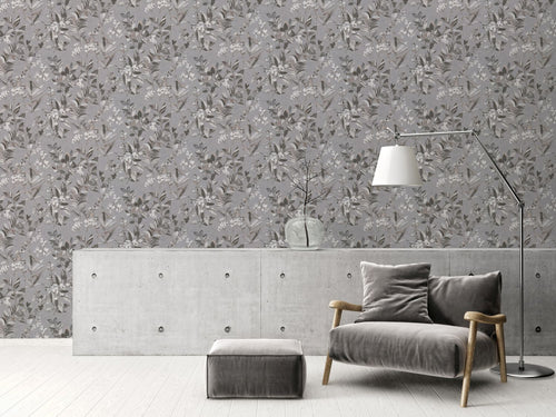 Livingwalls behang bloemmotief grijs, wit, zwart en beige - 53 cm x 10.05 m - AS-391714 - vtwonen shop