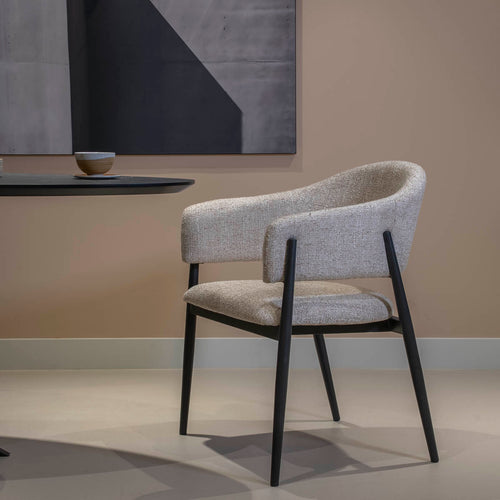 DÉJA Living Eetkamerstoel Dénia - Beige/Zwart Stof - Set van 2