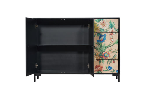 Laag dressoir met 2 deuren en 4 laden van MDF met bloemenpatroon - vtwonen shop