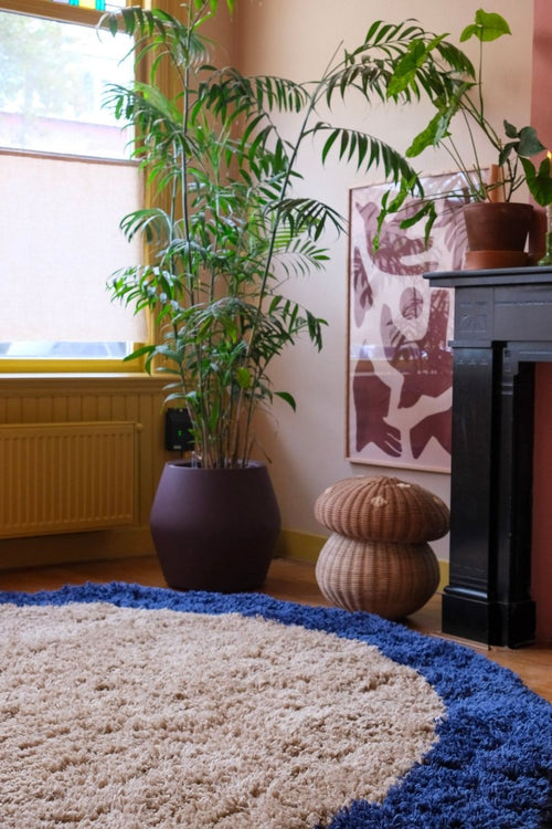 Interieur05 vloerkleed Pilo - hoogpolig - beige/blauw - Ø240 cm