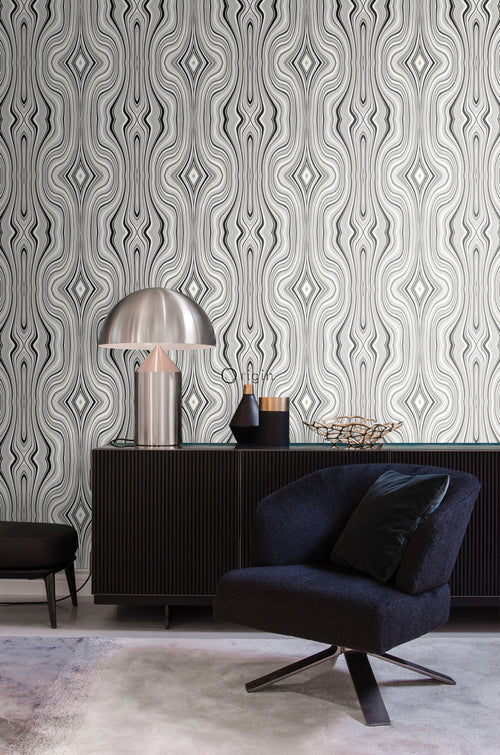 Origin Wallcoverings behang grafische lijnen zwart en wit - 53 cm x 10,05 m - 347230 - vtwonen shop