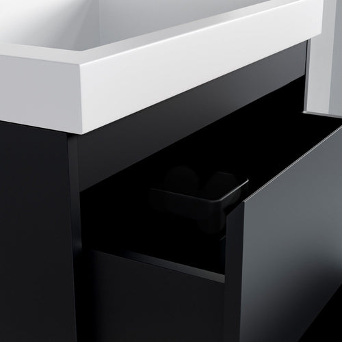 LOMAZOO badmeubelset Avalon - met hoge kast & witte wastafel - mat zwart - 60 cm