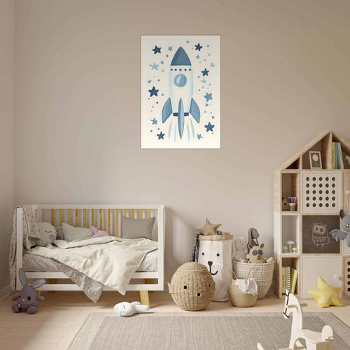 Artfulprints Poster Avontuurlijke ruimtevaart   - 70x100 cm - Blauw
