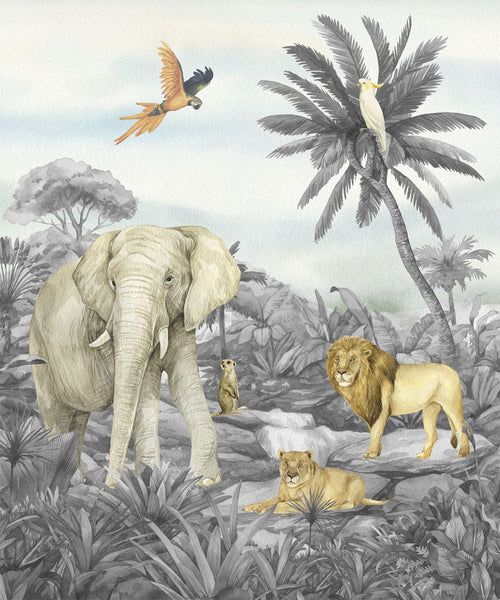 Sanders & Sanders fotobehang jungle dieren grijs - 270 x 225 cm - 601204 - vtwonen shop