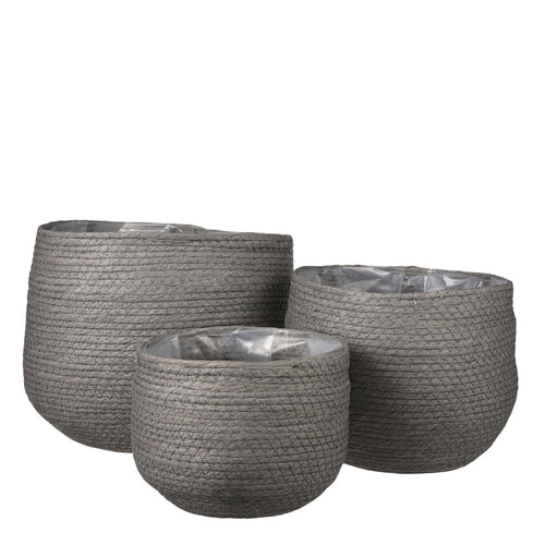 Mica Decorations Jorck Plantenmand - Set van 3 - H24 x Ø26 cm - Papier - Grijs
