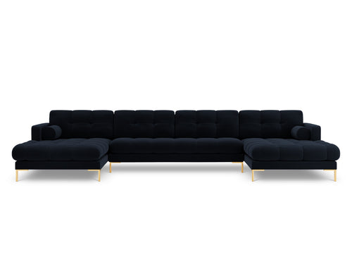 Cosmopolitan Design Panoramische bank Bali 7-zits, flueel, donkerblauw - 185x383x75cm