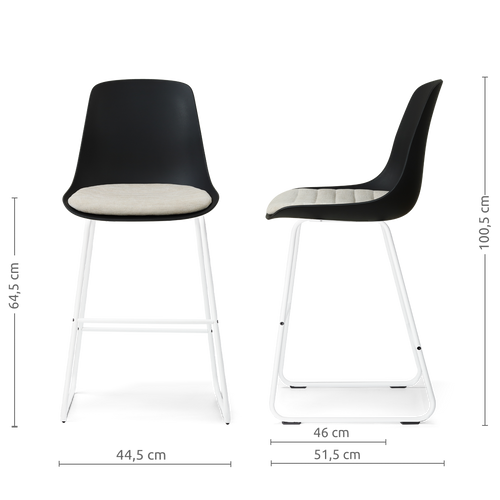 Nolon Nino-Liv barkruk zwart met naturelbeige zitkussen - wit onderstel - 65 cm - vtwonen shop