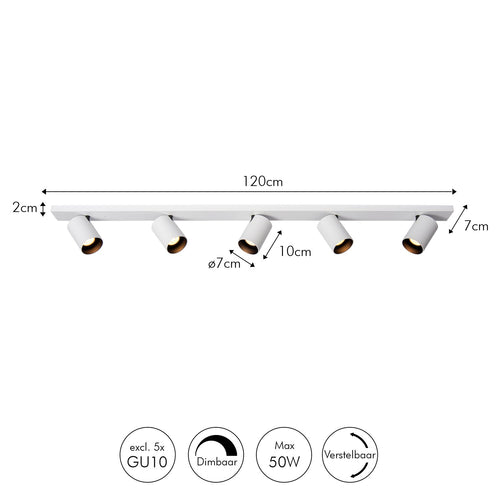 Atmooz plafondlamp Nuo 5 - wit-zwart vanbinnen - 120 x 7 x H 10 cm - GU10