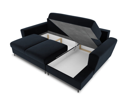 Cosmopolitan Design Converteerbare hoekbank rechts met opbergdoos Kyoto 4-zits, flueel, donkerblauw - 145x241x88cm
