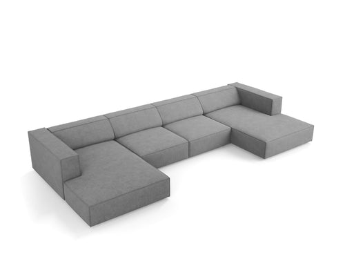 Cosmopolitan Design Panoramische bank Arendal 6-zits, chenille met ribbeleffect, donkergrijs - 166x364x70cm