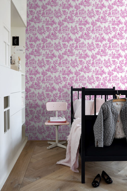 ESTAhome behang toile de jouy print roze - 53 cm x 10.05 m - 136819