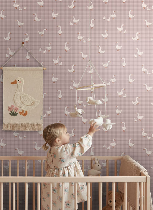 ESTAhome behang schattige ganzen paars - 50 x 900 cm - 132188