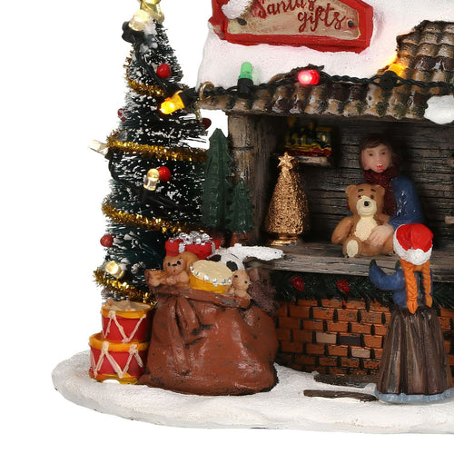 Luville Kerstdorp Miniatuur Santa's Gifts Cadeaukraam - Kerstversiering met Verlichting - Kerst Decoratie voor Binnen - Werkt op Batterijen of Adapter