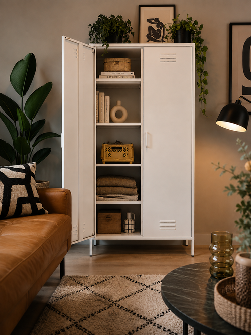 MaximaVida metalen kleding lockerkast Finn 90 x 50 x 185 cm ivoor - 4 schappen