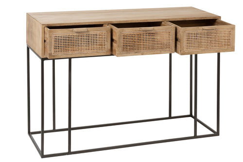 J-Line console 3 Laden Geweven Riet - mangohout - naturel - vtwonen shop