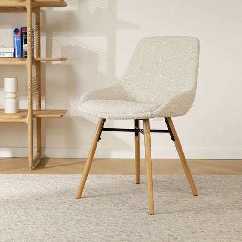 Nolon Nena-Isa Eetkamerstoel Bouclé Beige - Stof - Houten Poten - vtwonen shop