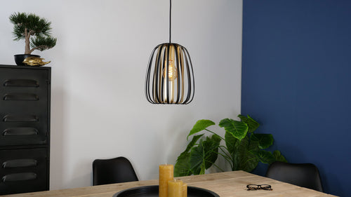 EGLO hanglamp Encinitos - e27 - ø 25,5cm - staal - zwart/goud