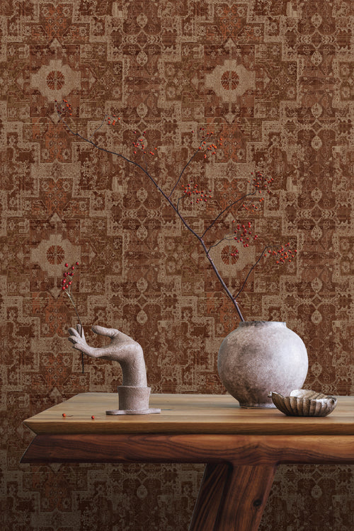 ESTAhome behang oosters kelim tapijt oranje bruin - 50 x 900 cm - 131361 - vtwonen shop