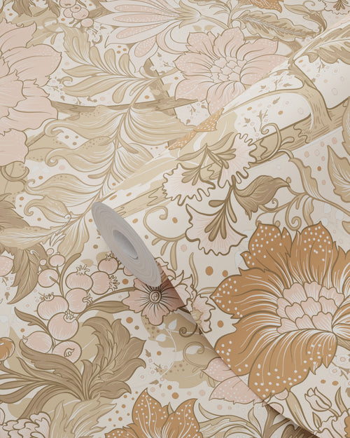 ESTAhome behang vintage bloemen zacht roze, bruin en taupe - 50 x 900 cm - 131191