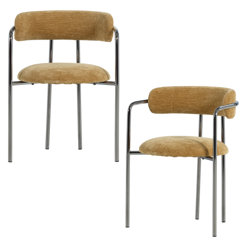 WOOOD eetkamerstoel Cuby - Chroom Stof - Lichtgeel - Set Van 2 - 80x68x55