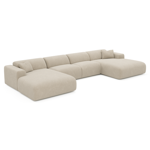 Sia Home - Panoramische bank MYRA - getextureerd fluweel beige 356cm