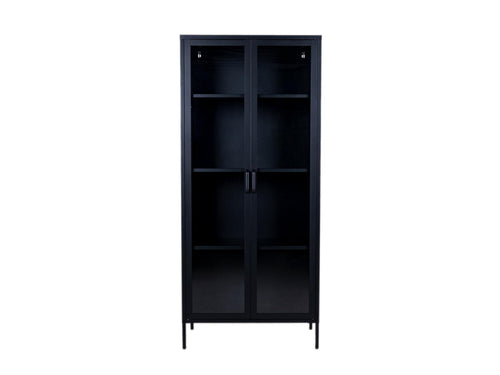 MaximaVida metalen locker vitrinekast Finn 80 x 35 x 180 cm zwart - echt glas - vtwonen shop
