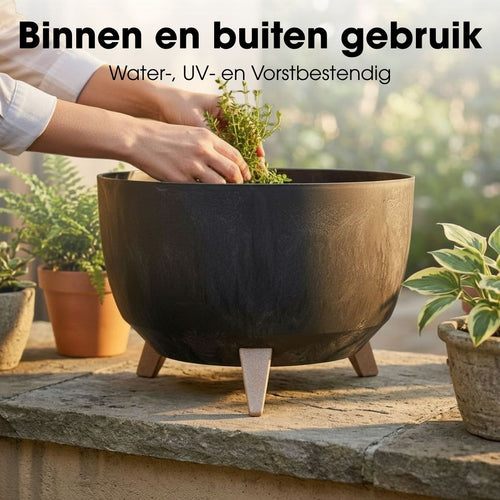 Mica Decorations Doppio Plantenbak op Poten - 20,5 x Ø40 cm - Plantenbakken voor Buiten - Bloembakken voor Balkon - Gerecycled Plastic - Zwart