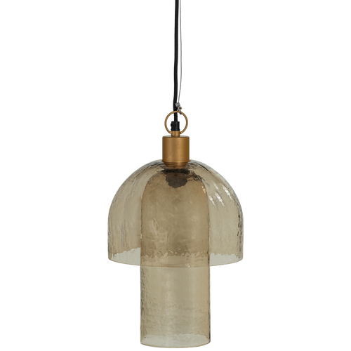 WOOOD hanglamp dubbele kap Gigi - Gehamerd Glas - Naturel - 31x22x22 - vtwonen shop