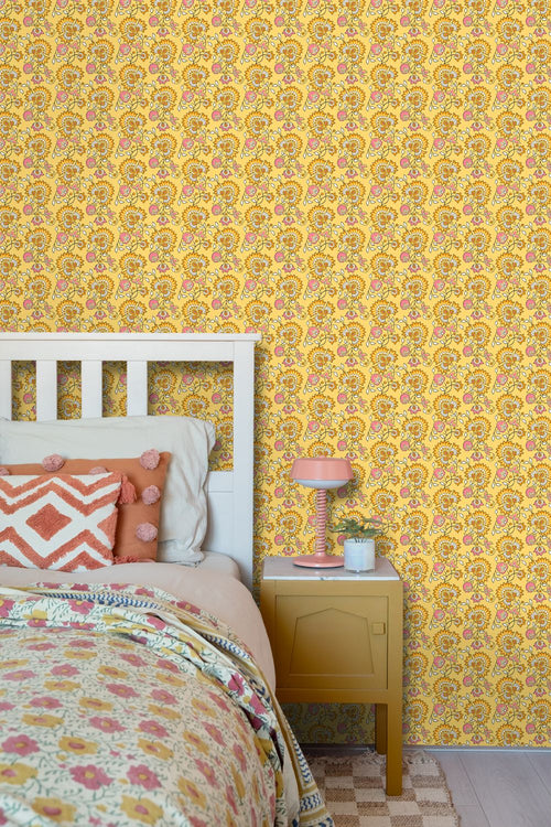 ESTAhome behang vintage bloemen geel en roze - 50 x 900 cm - 131816