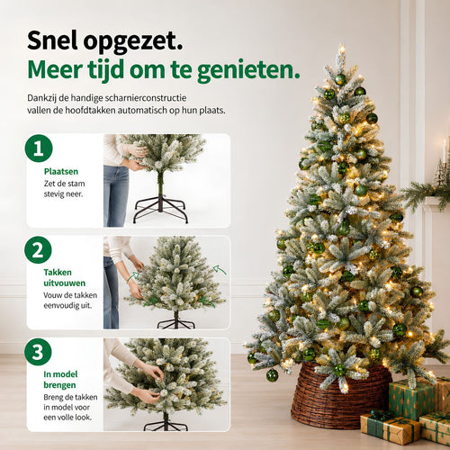 Black Box Trees Nagoya Kerstboom met LED Verlichting - Kerstversiering voor Binnen met Besneeuwd Uiterlijk - Kunstboom met Scharnierconstructie en