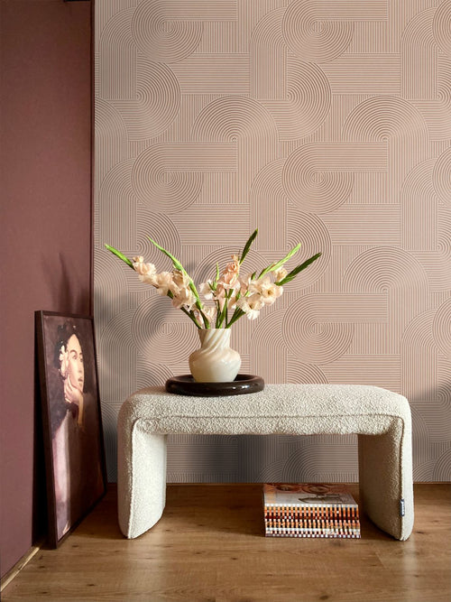 Origin Wallcoverings behang grafisch 3D motief terracotta roze - 53 cm x 10.05 m - 348017