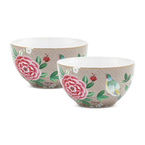 Pip Studio Blushing Birds Kommen - Servies - Set van 2 schaaltjes - Khaki - 15cm - vtwonen shop