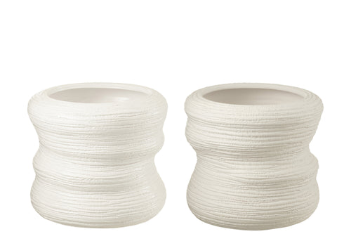 J-Line bloempot Organisch - keramiek - wit - large - 2 stuks - Ø 32 cm
