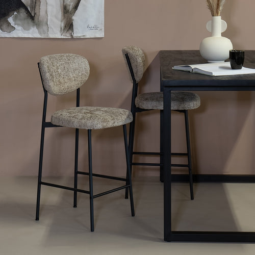 Giga Meubel Barkruk Vajen - Stof/Metaal - Taupe - Set van 2