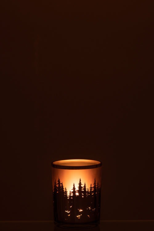 J-Line windlicht Bomen - glas - zwart/zilver - small - 2 stuks
