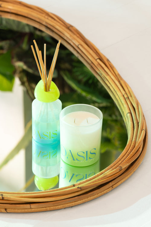 J-Line geurkaars Oasis - Spring Ivy & Neroli - polyresin - blauw/groen - large