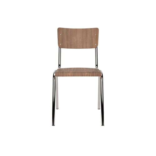 Zuiver Back to School Eetkamerstoelen  Walnoot/Chroom - Set van 4