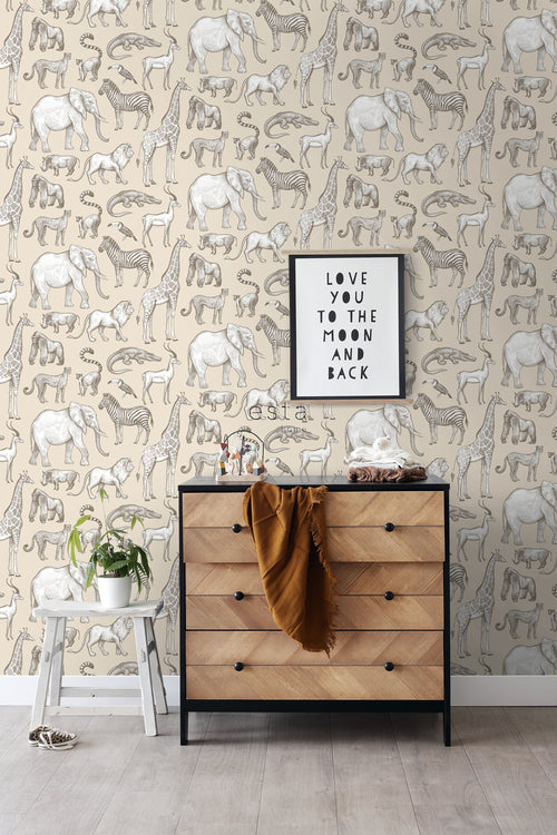 ESTAhome behang jungle dieren beige - 53 cm x 10.05 m - 139511