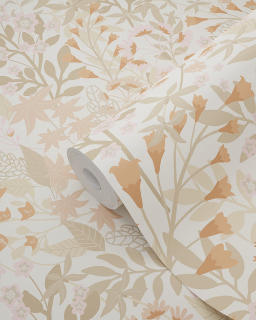 ESTAhome behang veldbloemen terracotta en vergrijsd groen - 50 x 900 cm - 131353 - vtwonen shop